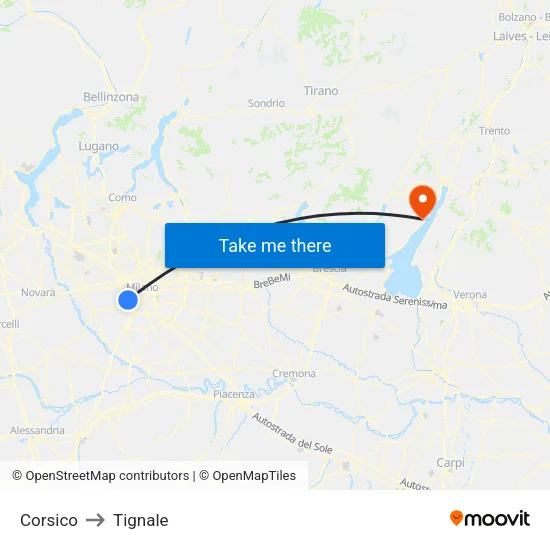 Corsico to Tignale map