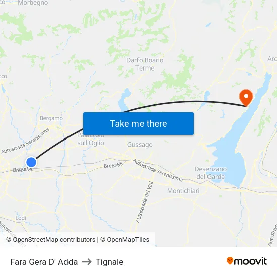 Fara Gera D' Adda to Tignale map