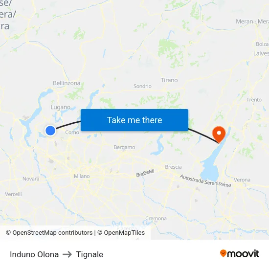 Induno Olona to Tignale map