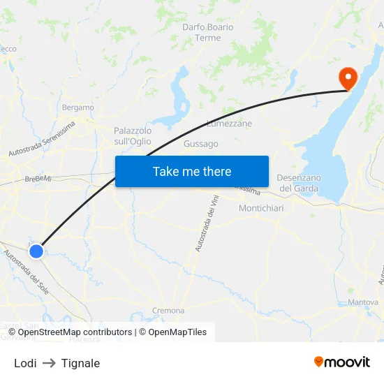 Lodi to Tignale map