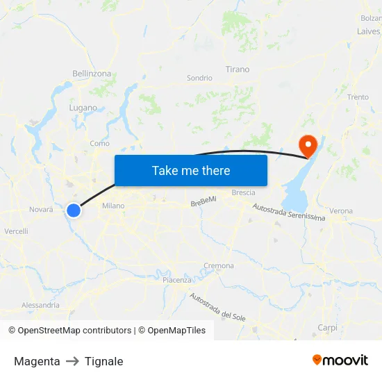Magenta to Tignale map