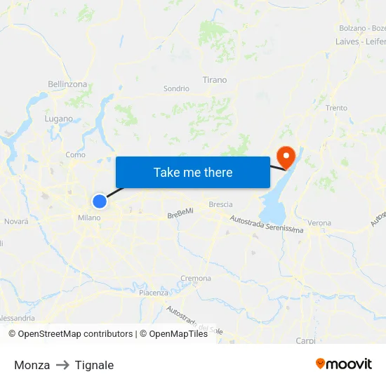 Monza to Tignale map