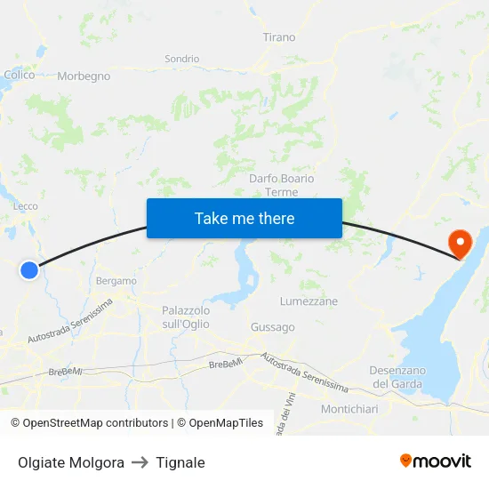 Olgiate Molgora to Tignale map