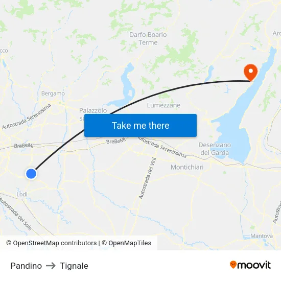 Pandino to Tignale map
