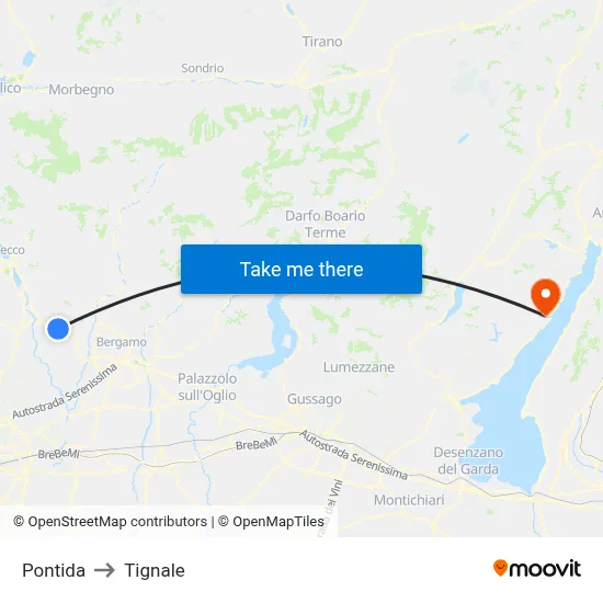 Pontida to Tignale map