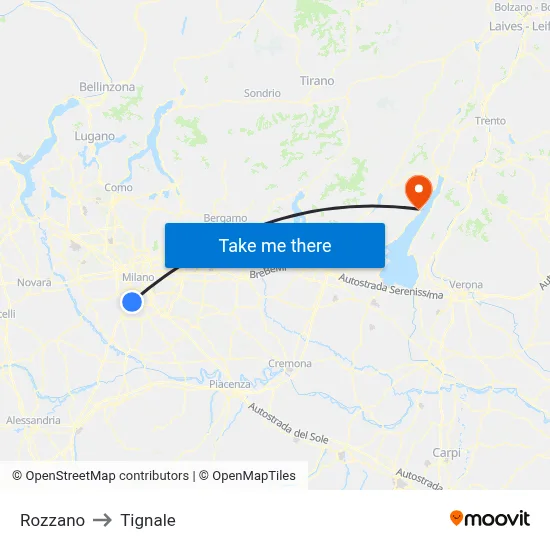 Rozzano to Tignale map