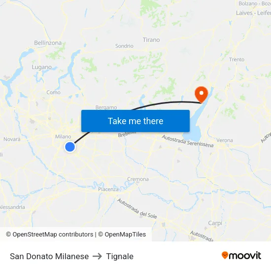 San Donato Milanese to Tignale map