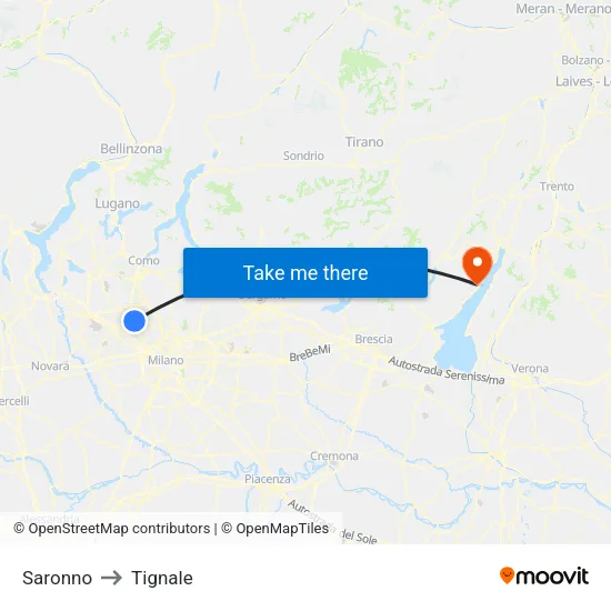 Saronno to Tignale map