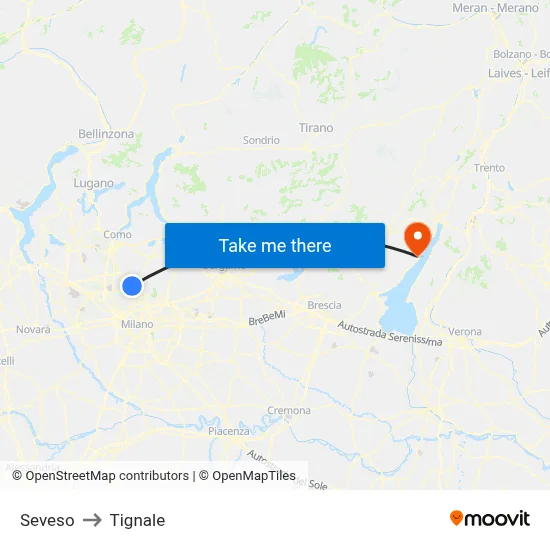 Seveso to Tignale map