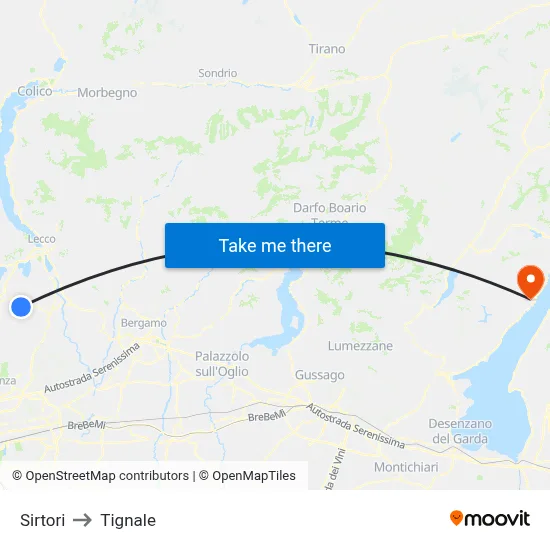 Sirtori to Tignale map