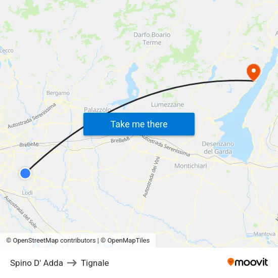 Spino D' Adda to Tignale map