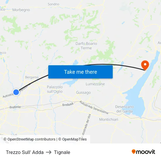 Trezzo Sull' Adda to Tignale map