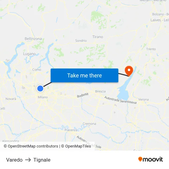 Varedo to Tignale map