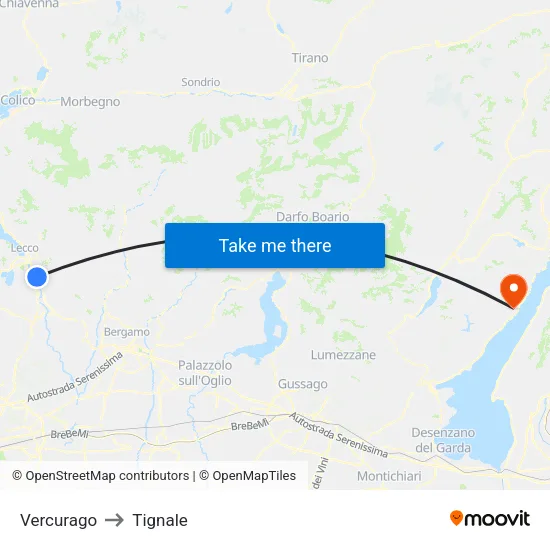 Vercurago to Tignale map