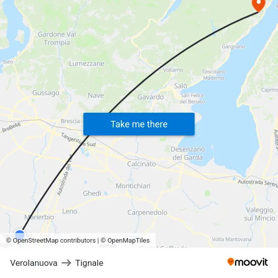 Verolanuova to Tignale map