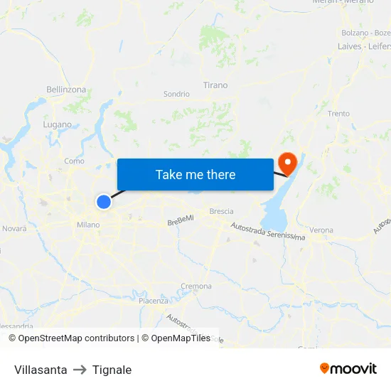 Villasanta to Tignale map