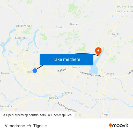 Vimodrone to Tignale map
