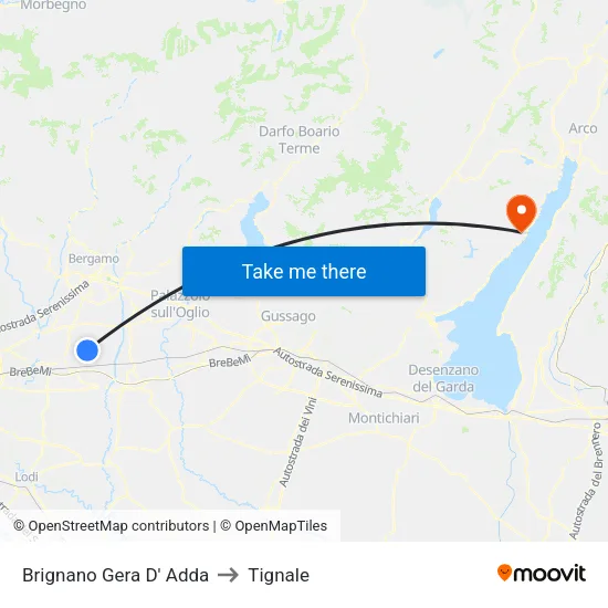 Brignano Gera d'Adda to Tignale map