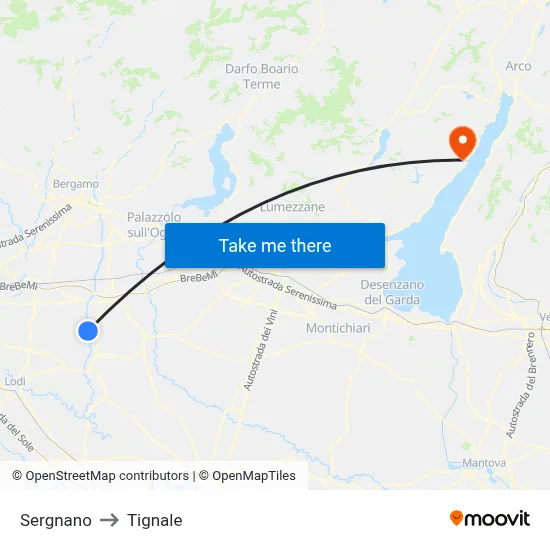 Sergnano to Tignale map