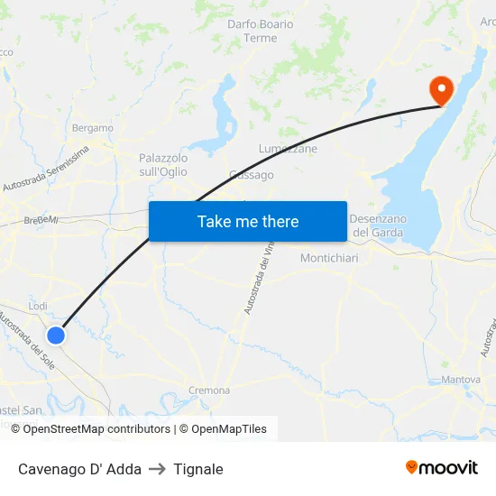 Cavenago D' Adda to Tignale map