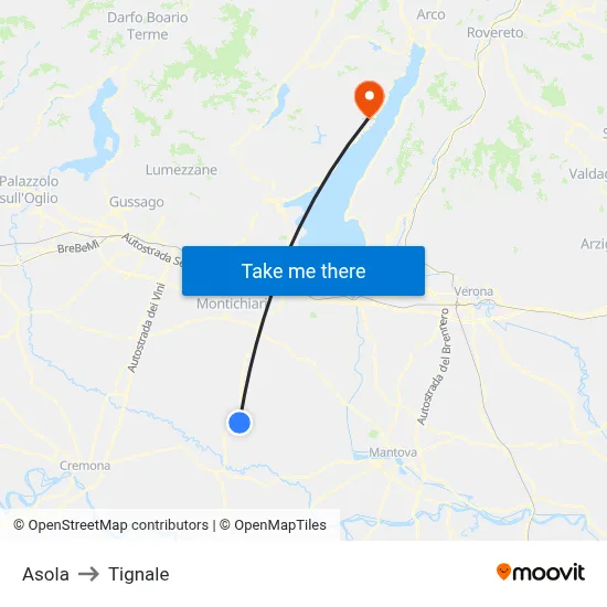 Asola to Tignale map