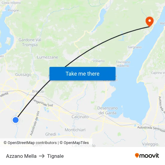 Azzano Mella to Tignale map