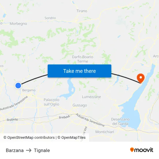 Barzana to Tignale map