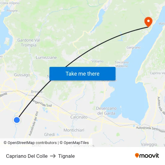 Capriano Del Colle to Tignale map