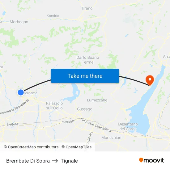 Brembate Di Sopra to Tignale map