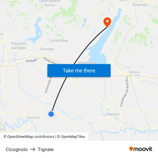 Cicognolo to Tignale map
