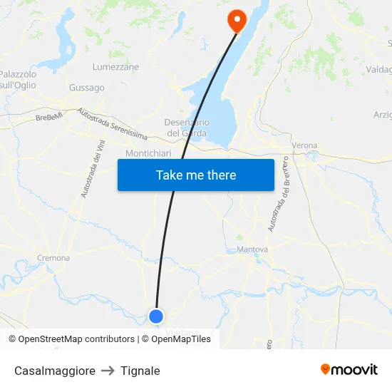 Casalmaggiore to Tignale map
