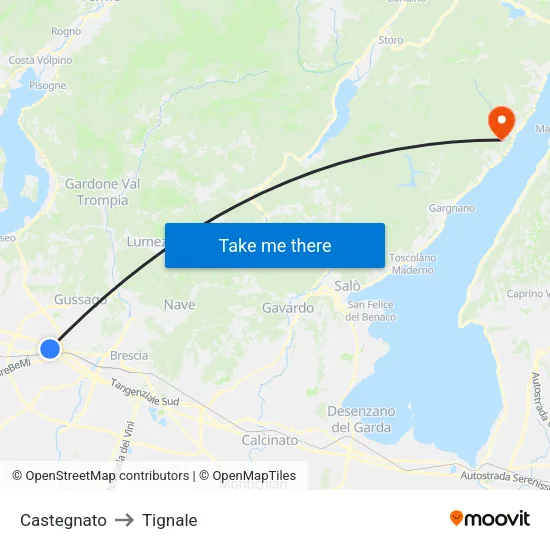 Castegnato to Tignale map