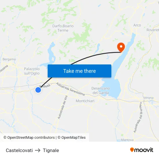 Castelcovati to Tignale map