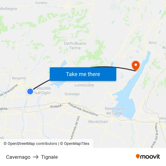 Cavernago to Tignale map