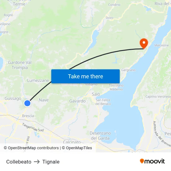 Collebeato to Tignale map