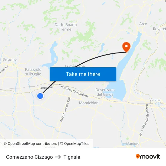 Comezzano-Cizzago to Tignale map