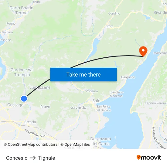Concesio to Tignale map
