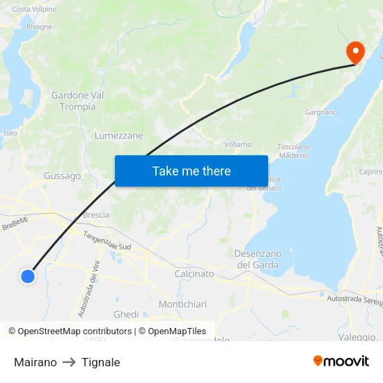 Mairano to Tignale map