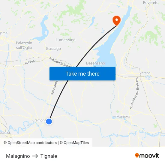 Malagnino to Tignale map