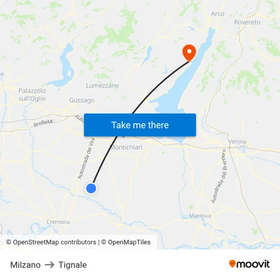 Milzano to Tignale map