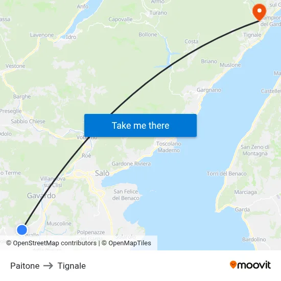 Paitone to Tignale map