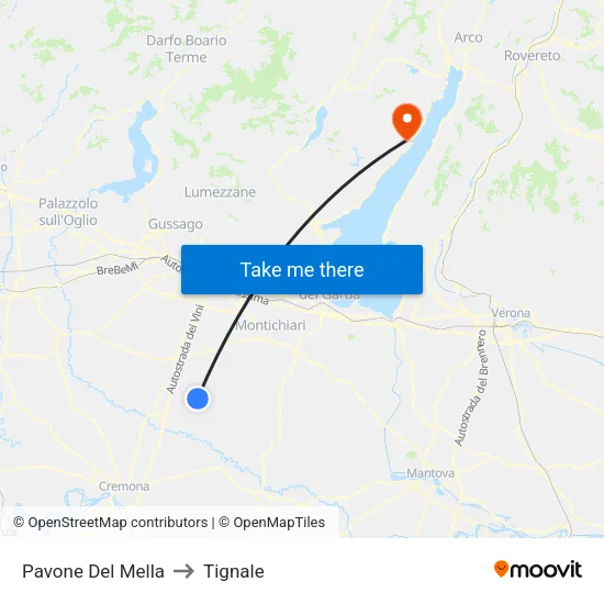 Pavone Del Mella to Tignale map