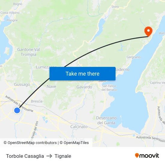 Torbole Casaglia to Tignale map