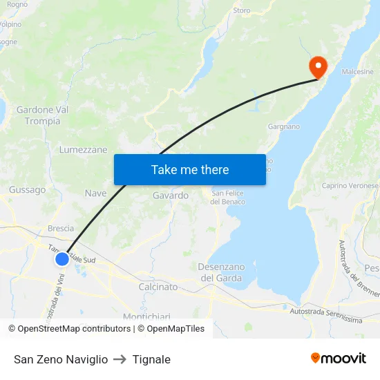 San Zeno Naviglio to Tignale map