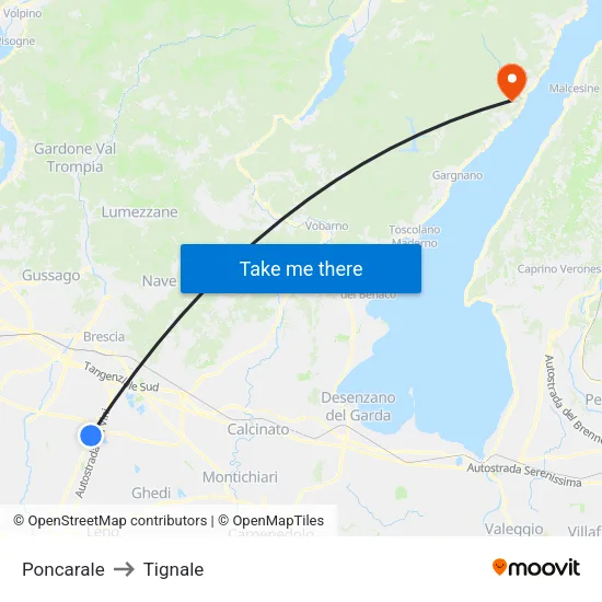 Poncarale to Tignale map