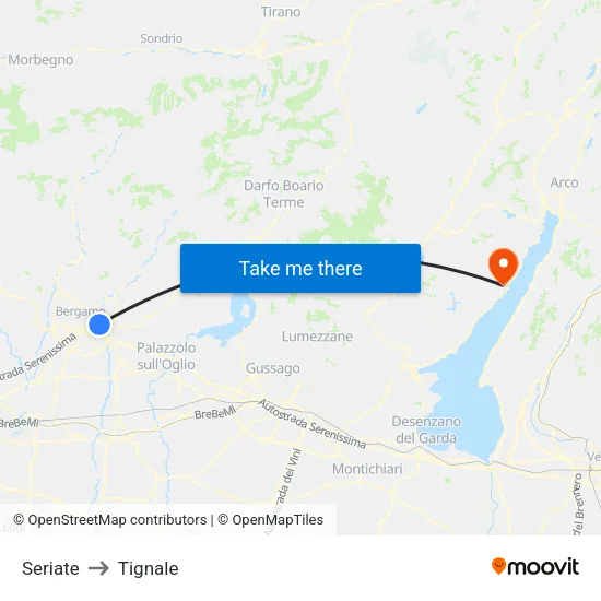 Seriate to Tignale map