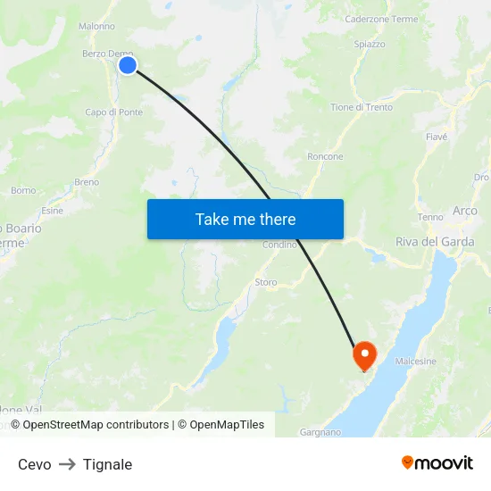 Cevo to Tignale map
