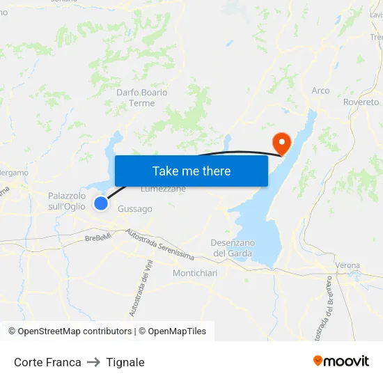 Corte Franca to Tignale map