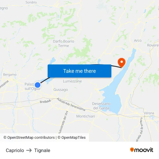 Capriolo to Tignale map