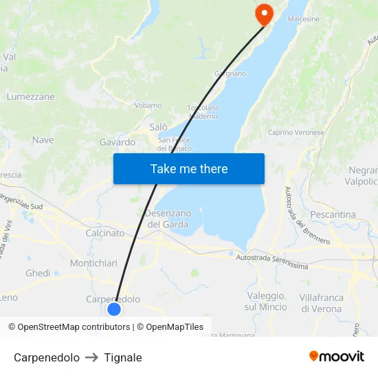 Carpenedolo to Tignale map